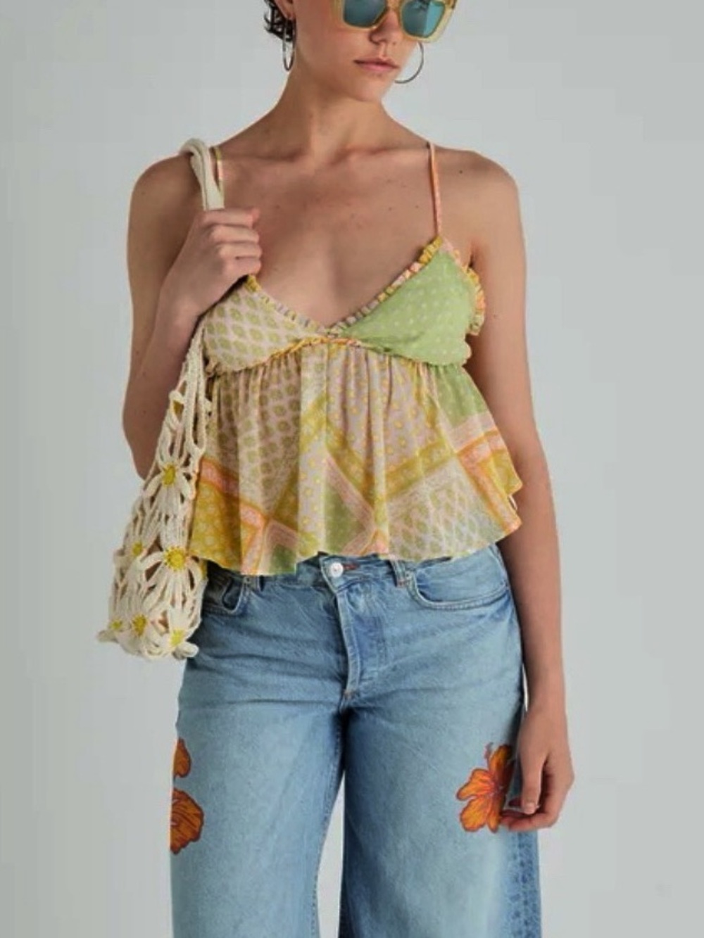 FREE PEOPLE RUFFLED ALIX PRINTED CAMISOLE XL - Picture 4 of 9